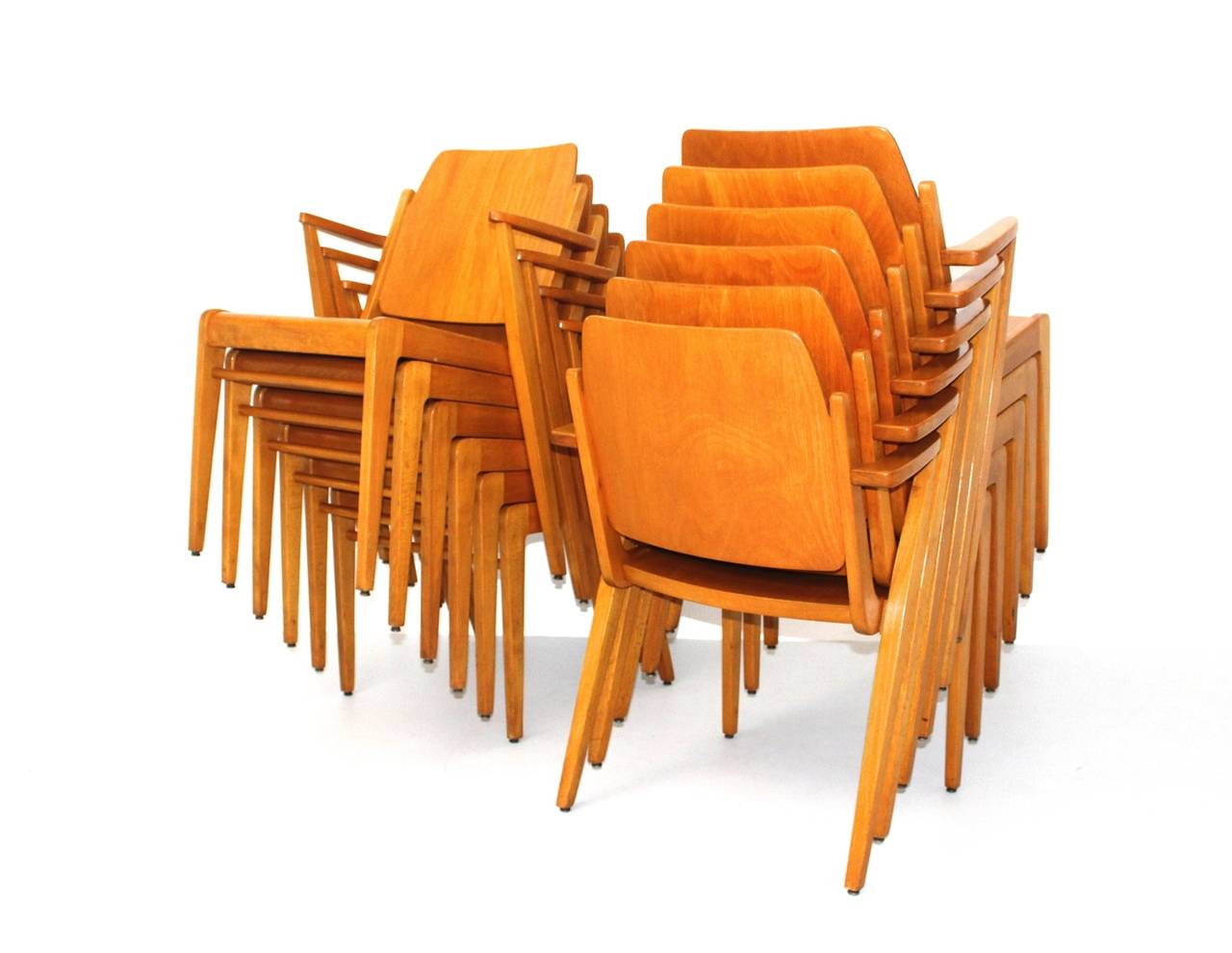 Lacquered Mid-Century Modern Beech Vintage Dining Chairs Franz Schuster Vienna Up to 18 For Sale