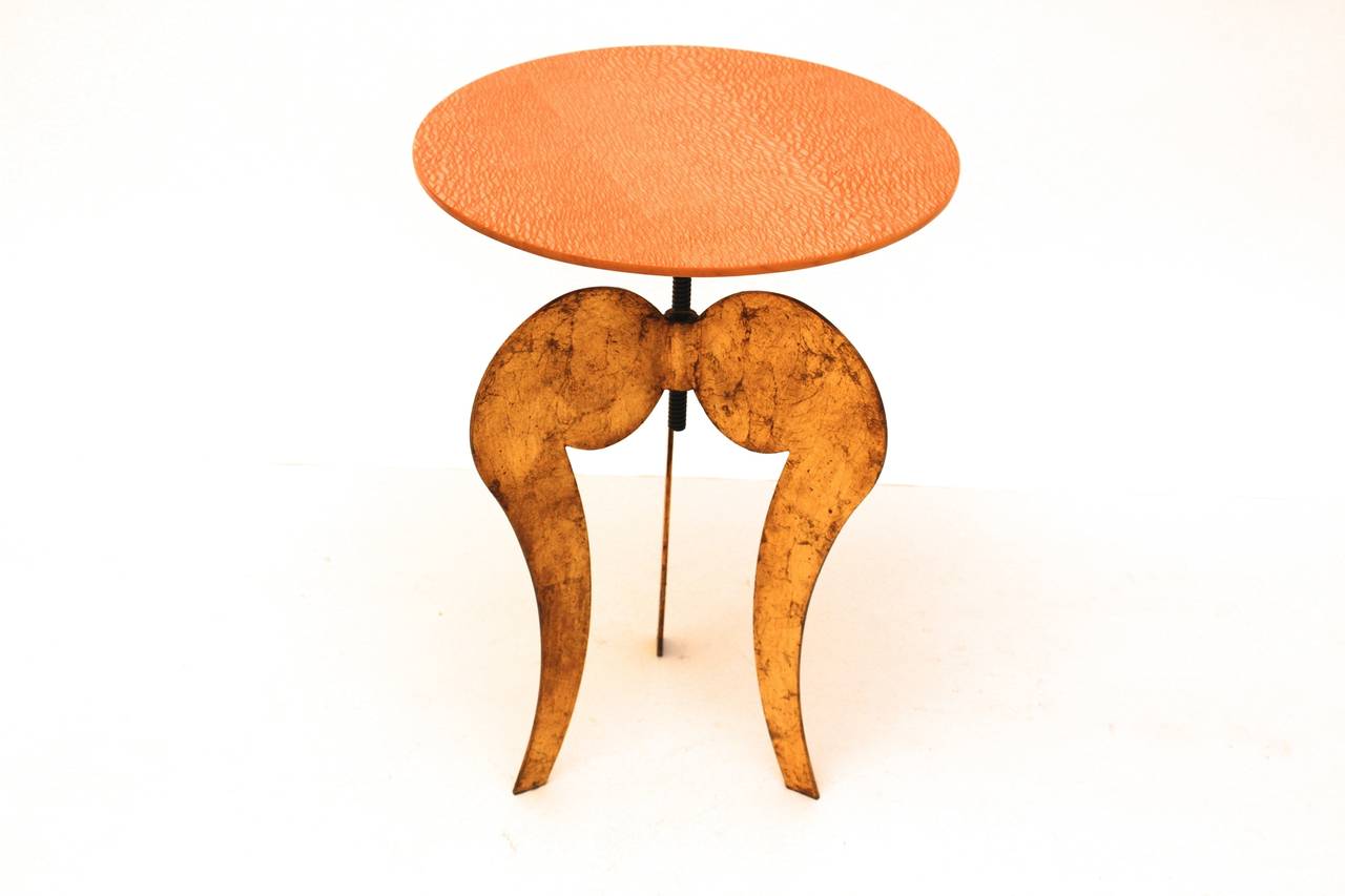 Post-Modern Post Modern Golden Metal Ash Vintage Side Table Sergio Terzani Italy 1985  For Sale