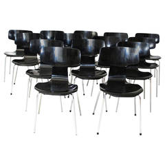 Black Scandinavian Modern Stacking Chairs by Arne Jacobsen, Denmark, 1952