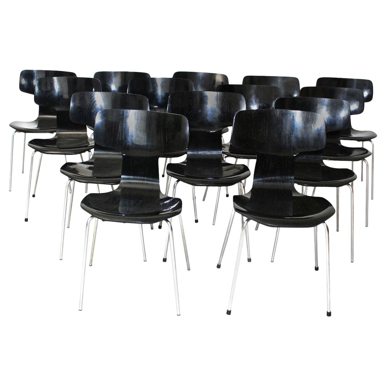 Black Scandinavian Modern Vintage Stacking Chairs by Arne Jacobsen Denmark, 1952