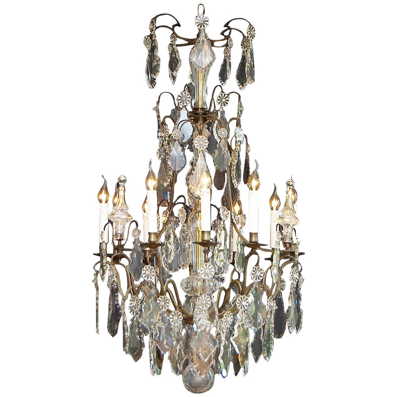 19th Century Large and Original Crystal Chandelier, Louis XV Style For Sale