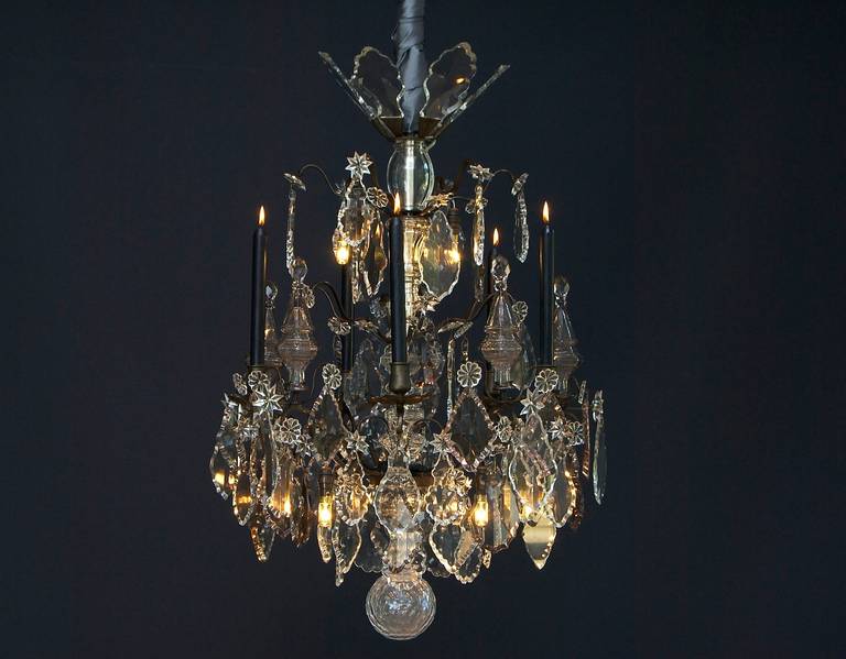 19th Century Bronze, French Crystal Chandelier, 'Lustre a tig'