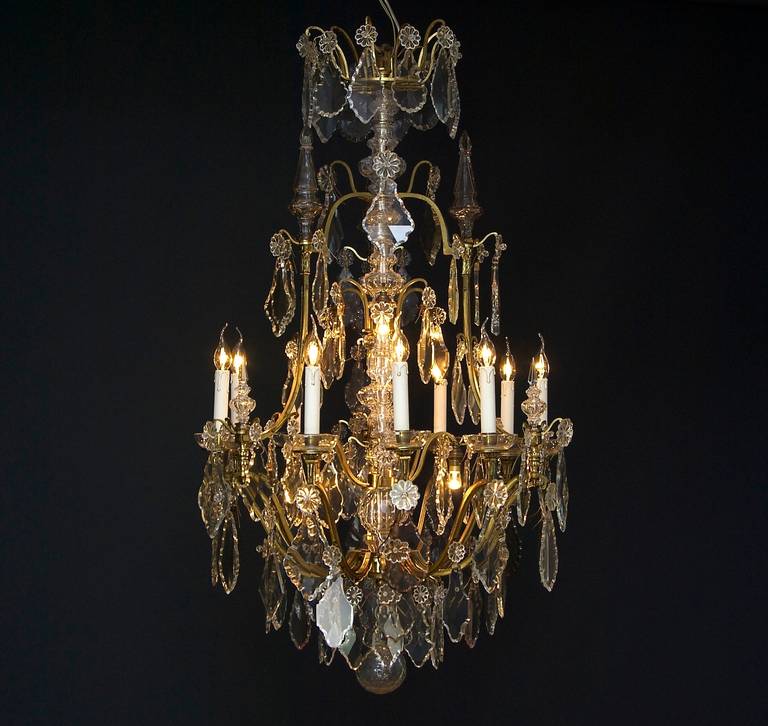 19th Century, Large Gilt Bronze French Crystal Chandelier