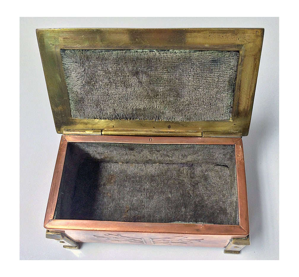 Rare Size Arts and Crafts Enamel Copper and Brass Box, circa 1900 In Good Condition In Toronto, Ontario