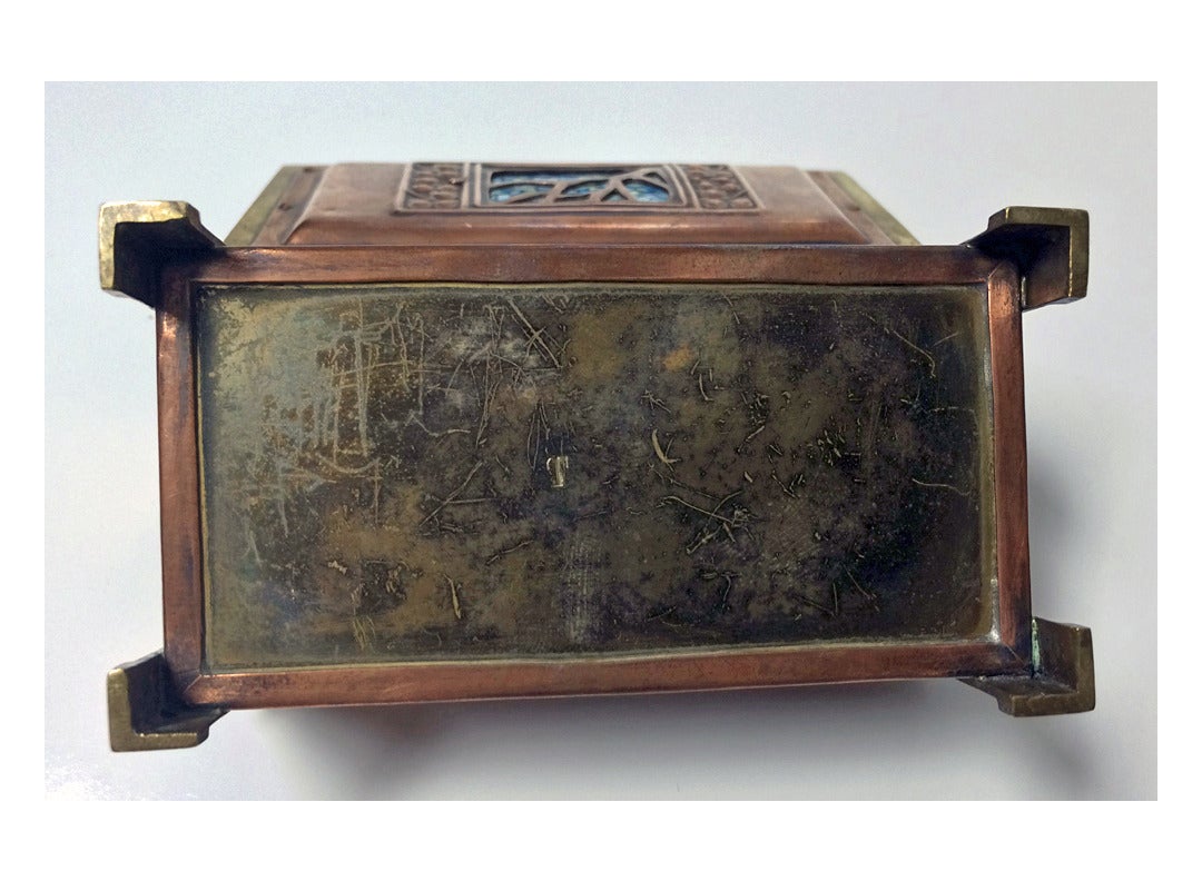 Rare Size Arts and Crafts Enamel Copper and Brass Box, circa 1900 1