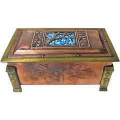 Rare Size Arts and Crafts Enamel Copper and Brass Box, circa 1900