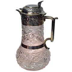 Antique English Silver Glass Claret Jug Hallmarked, 1896