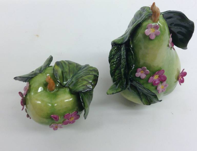 Hand-Carved Pair of Porcelain Fruits Objets d'Art For Sale