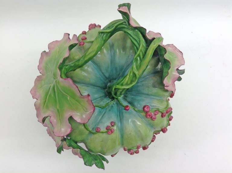 Hand-Carved Chelsea Porcelain Red Anchor Period Inspired Melon Centerpiece For Sale
