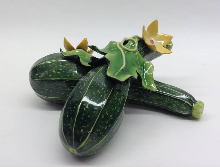 Chinese Export Botanical Porcelain, Double Zucchini Objet d'Art for Display For Sale