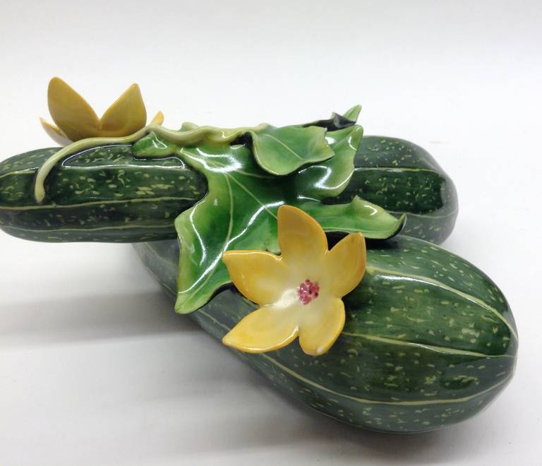 Glazed Botanical Porcelain, Double Zucchini Objet d'Art for Display For Sale