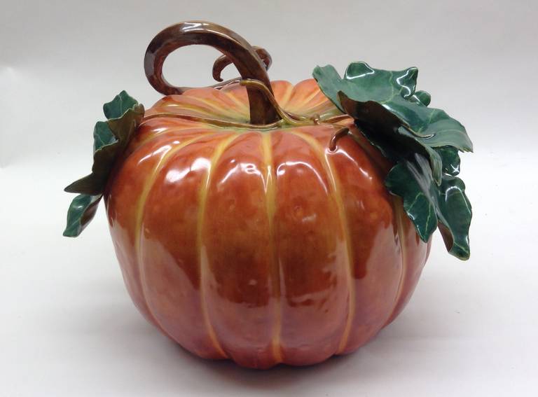 American Harvest Pumpkin Handcrafted Porcelain Centerpiece For Sale