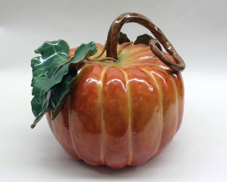 Large multi-lobed pumpkin with elegant stem and side leaves. This is a one of a kind handcrafted piece.
 
Katherine Houston is a living artist working in an 18th century technique, adapting the techniques and masterful creations of the past with a