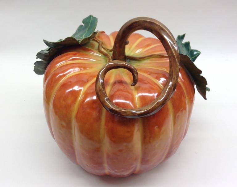 Glazed Harvest Pumpkin Handcrafted Porcelain Centerpiece For Sale