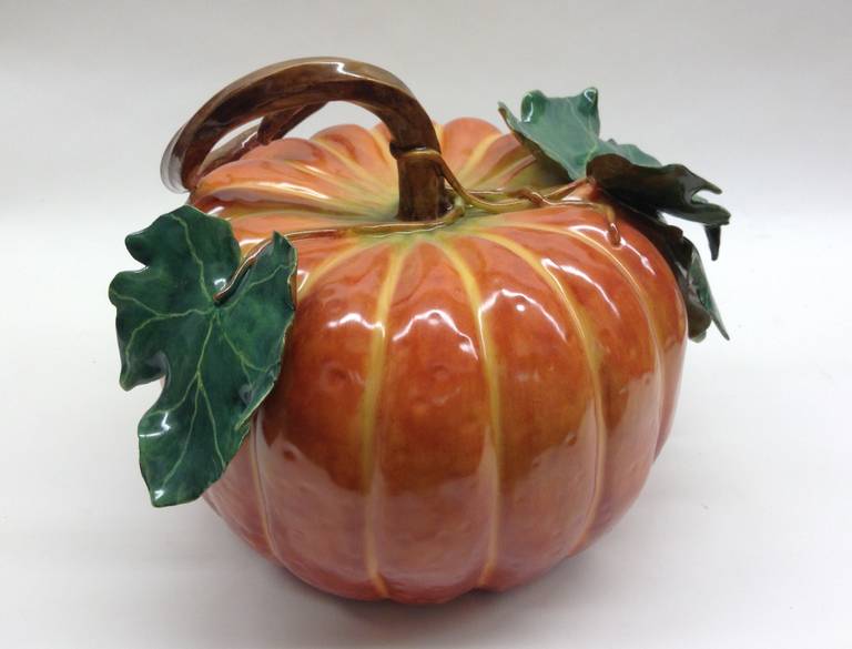 Harvest Pumpkin Handcrafted Porcelain Centerpiece In Excellent Condition For Sale In Boston, MA