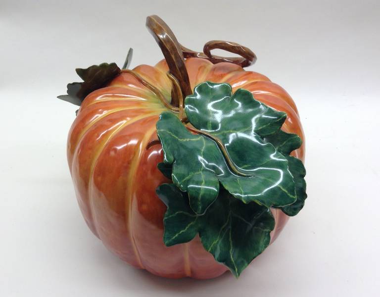 Ceramic Harvest Pumpkin Handcrafted Porcelain Centerpiece For Sale