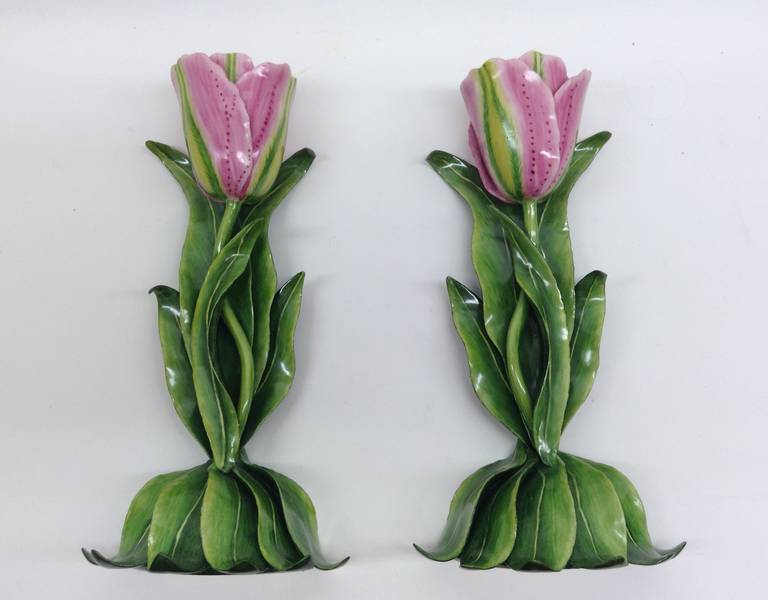 Standing Pair of Porcelain Tulips for Display