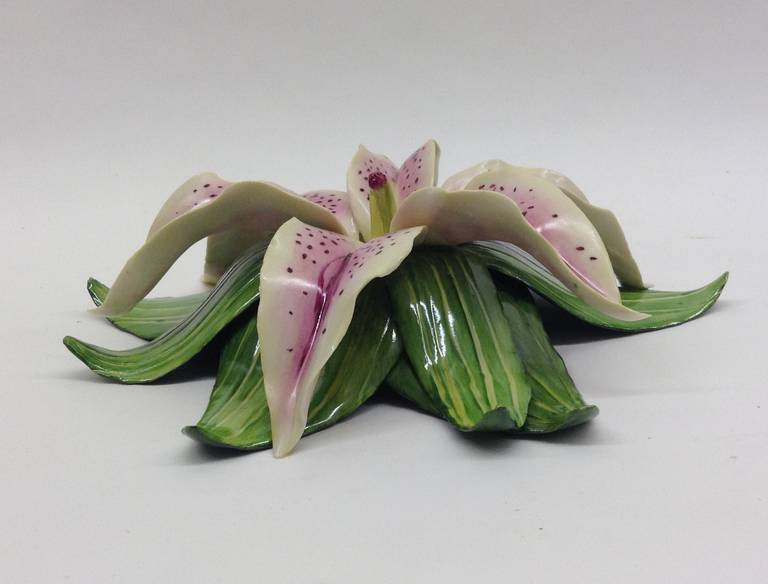 American Rubrium Lily Handcrafted Porcelain Objet d'Art For Sale