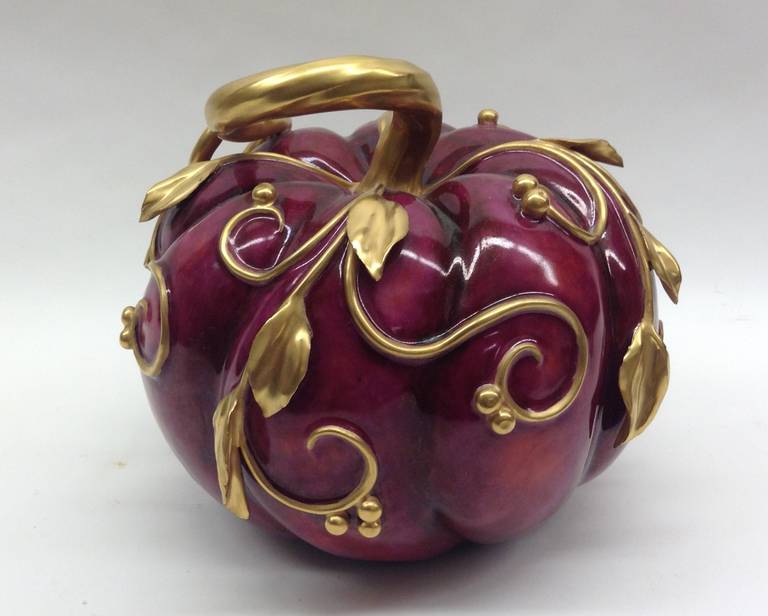 American Porcelain Melon Centerpiece with 24-Karat Gold Design For Sale
