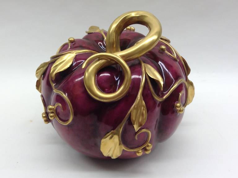 Glazed Porcelain Melon Centerpiece with 24-Karat Gold Design For Sale