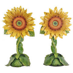 Used Pair of Standing Porcelain Sunflowers