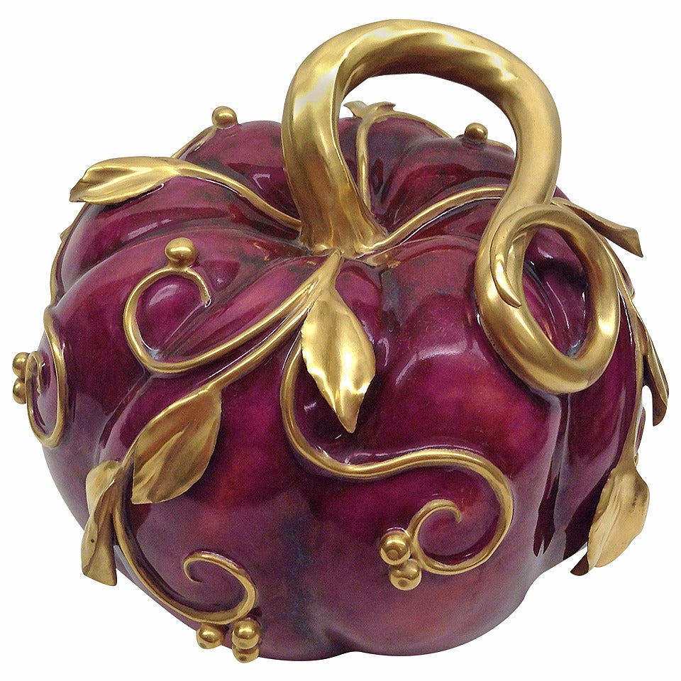 Porcelain Melon Centerpiece with 24-Karat Gold Design For Sale