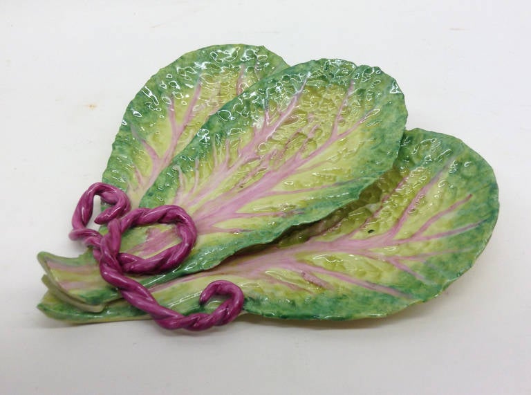 Contemporary Porcelain Cabbage Leaves Pin Dish For Sale