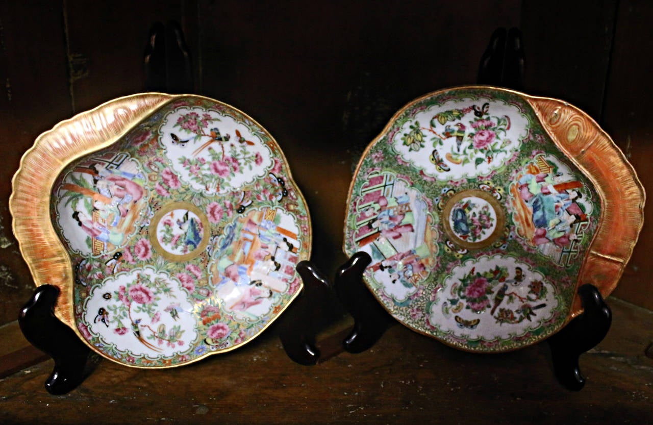 19th Century Rose Medallion Shrimp Plate Pair