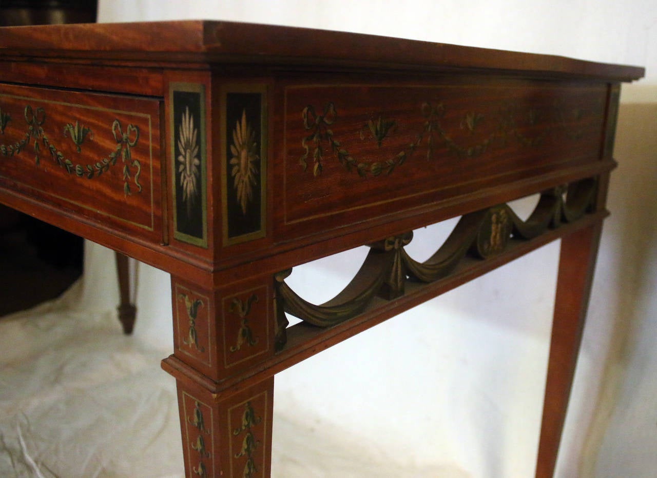 British 19th century English Adam Style Hand Painted Satinwood Desk For Sale