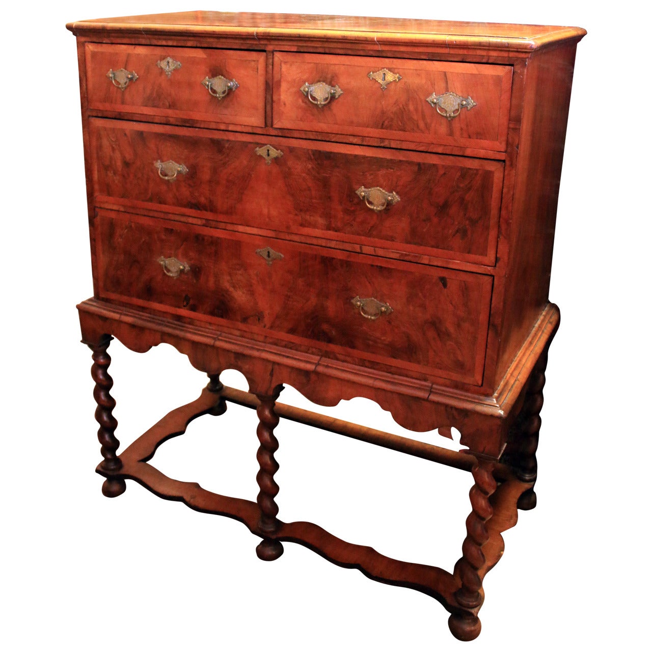 18th Century William and Mary Burled Walnut Chest on Stand