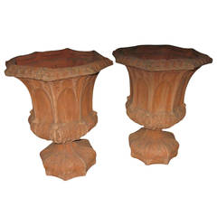 Vintage 20th Century Italian Terracotta Garden Urns, Pair