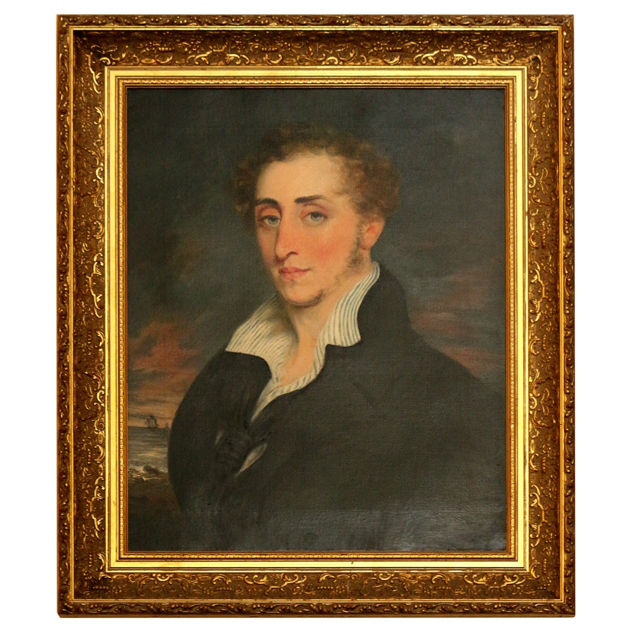 19th century Nautical Portrait Oil Painting in Giltwood Frame