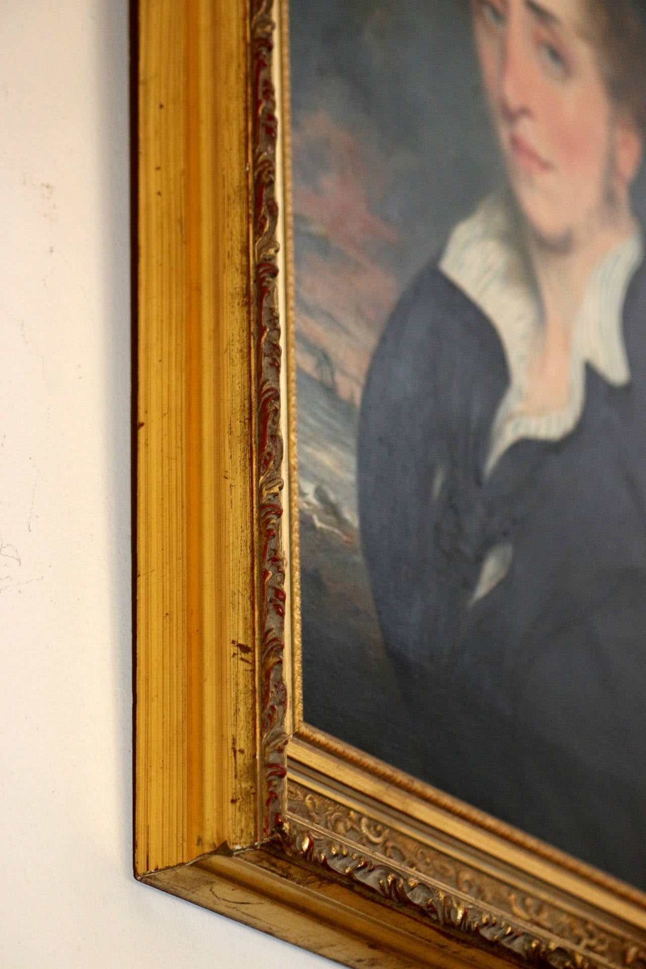 19th century Nautical Portrait Oil Painting in Giltwood Frame In Good Condition In Savannah, GA