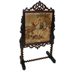19th Century English Rosewood Needlepoint Fire Screen