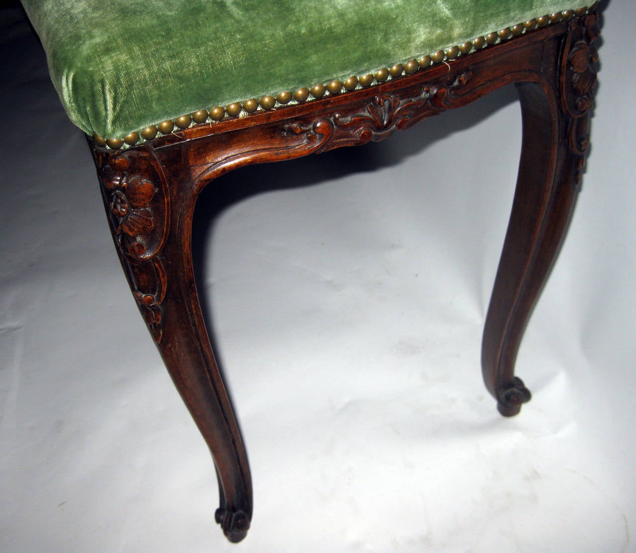 Carved 19th Century Louis XV Upholstered Bench