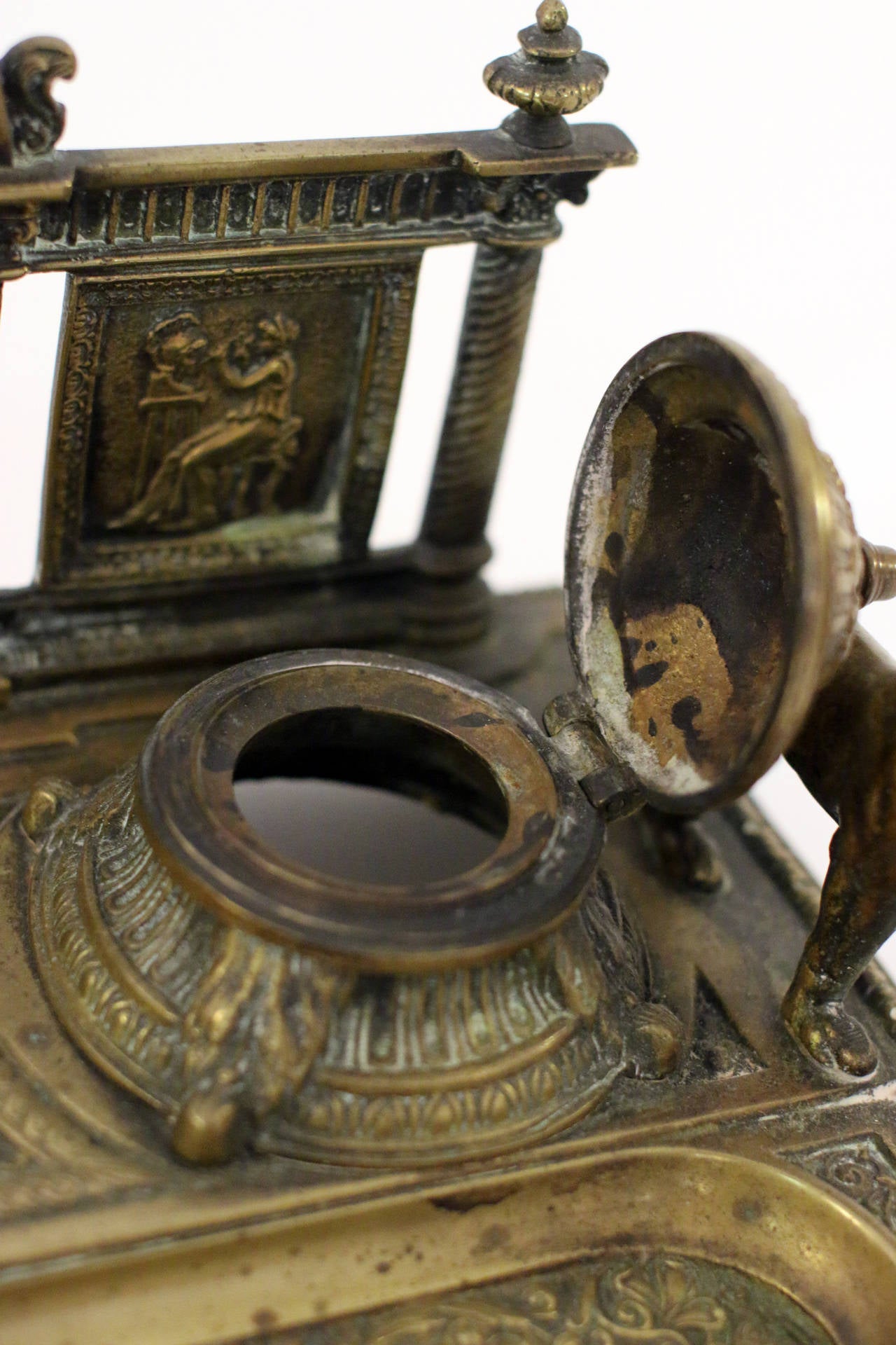 19th Century Neoclassical Brass Inkwell 1