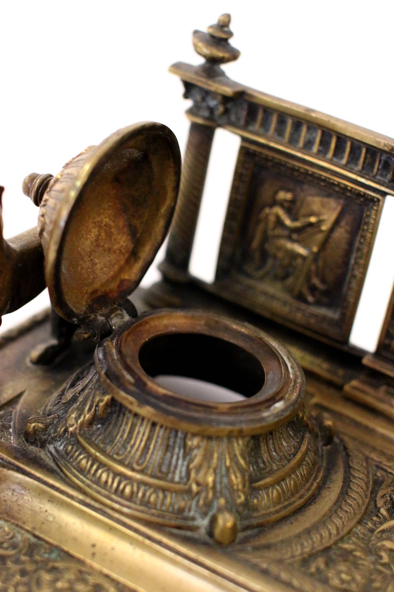 Bronze 19th Century Neoclassical Brass Inkwell
