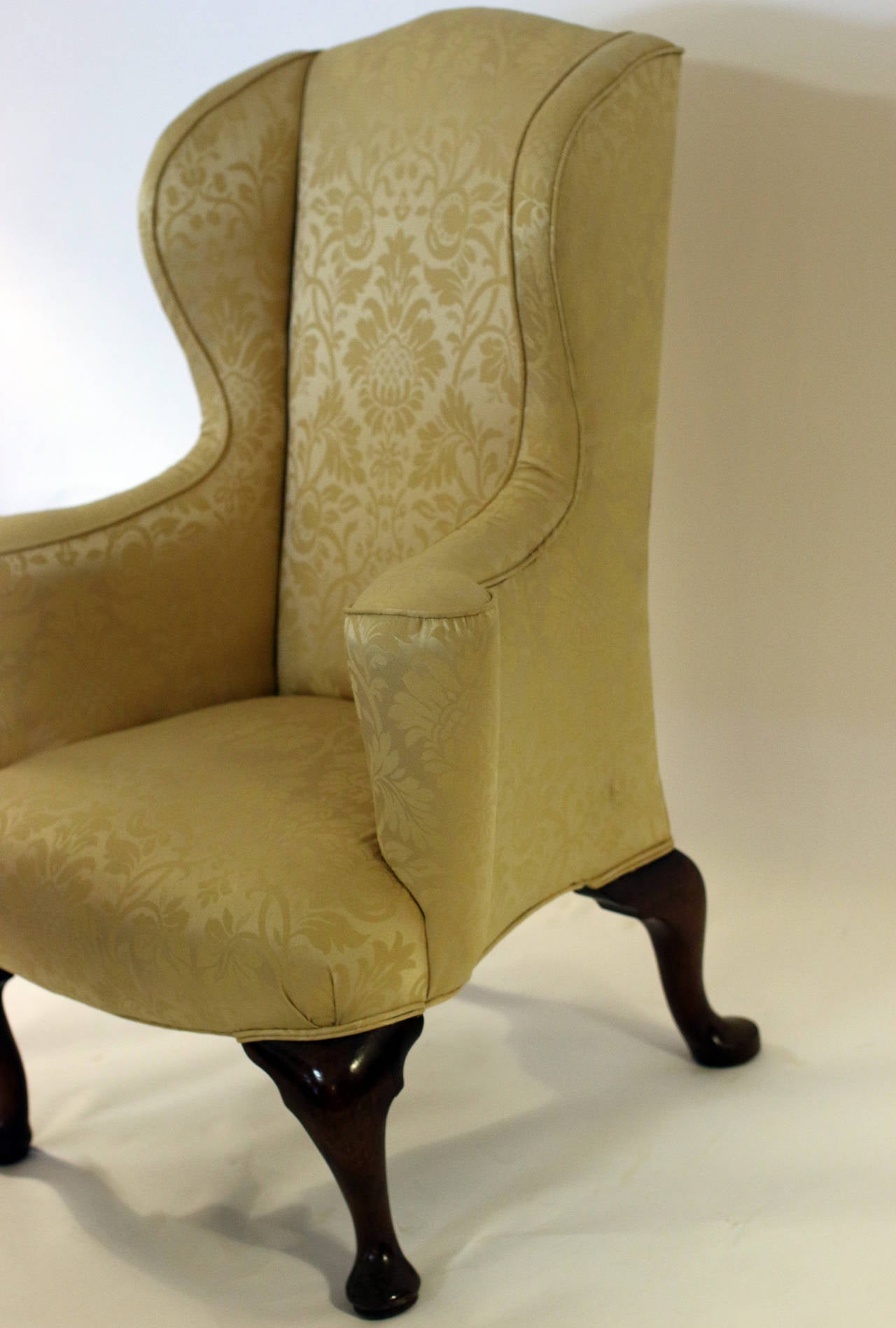 Silk 18th century English Georgian Petite Wingback Chair For Sale