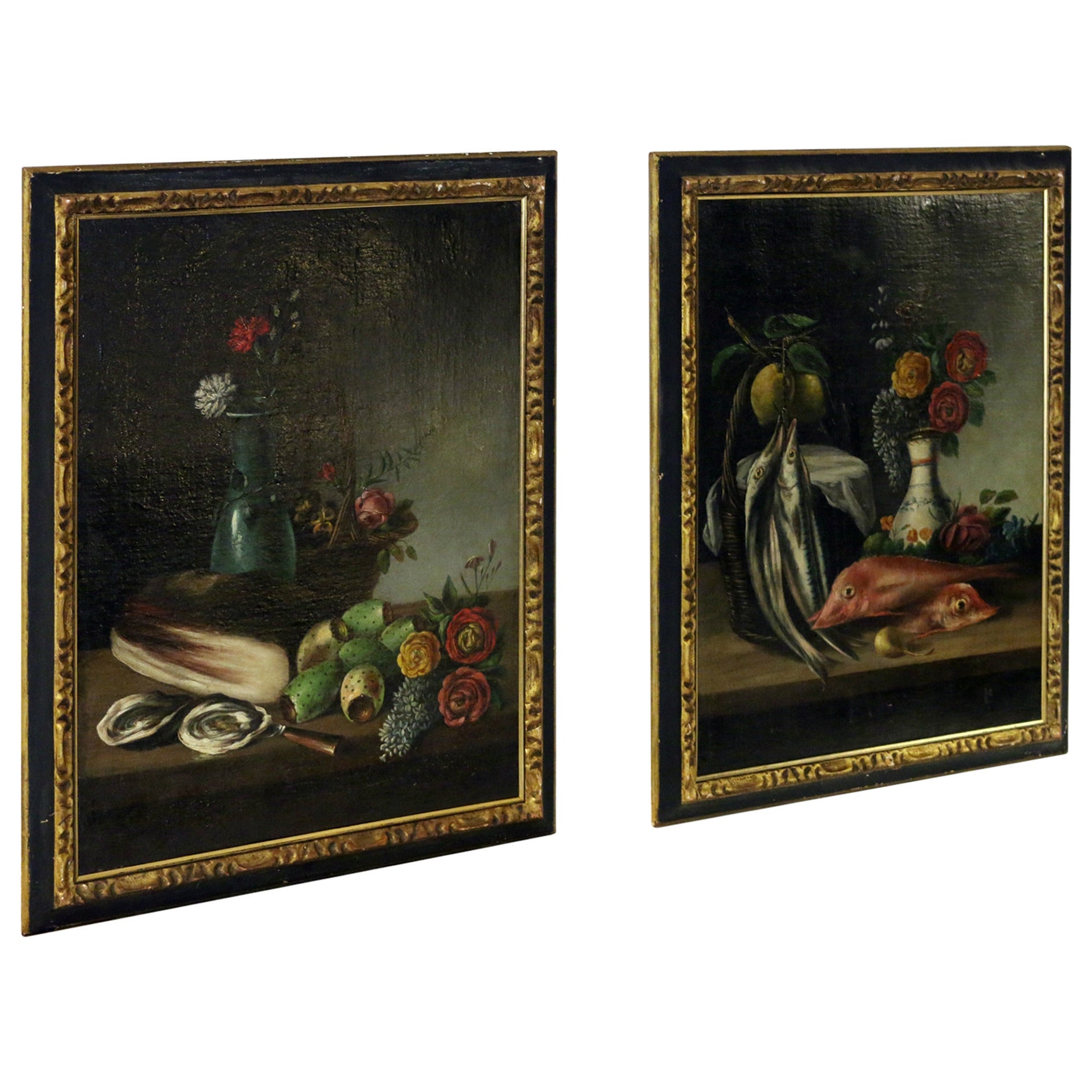 19th Century Pair of Still Life Oil on Canvas Paintings