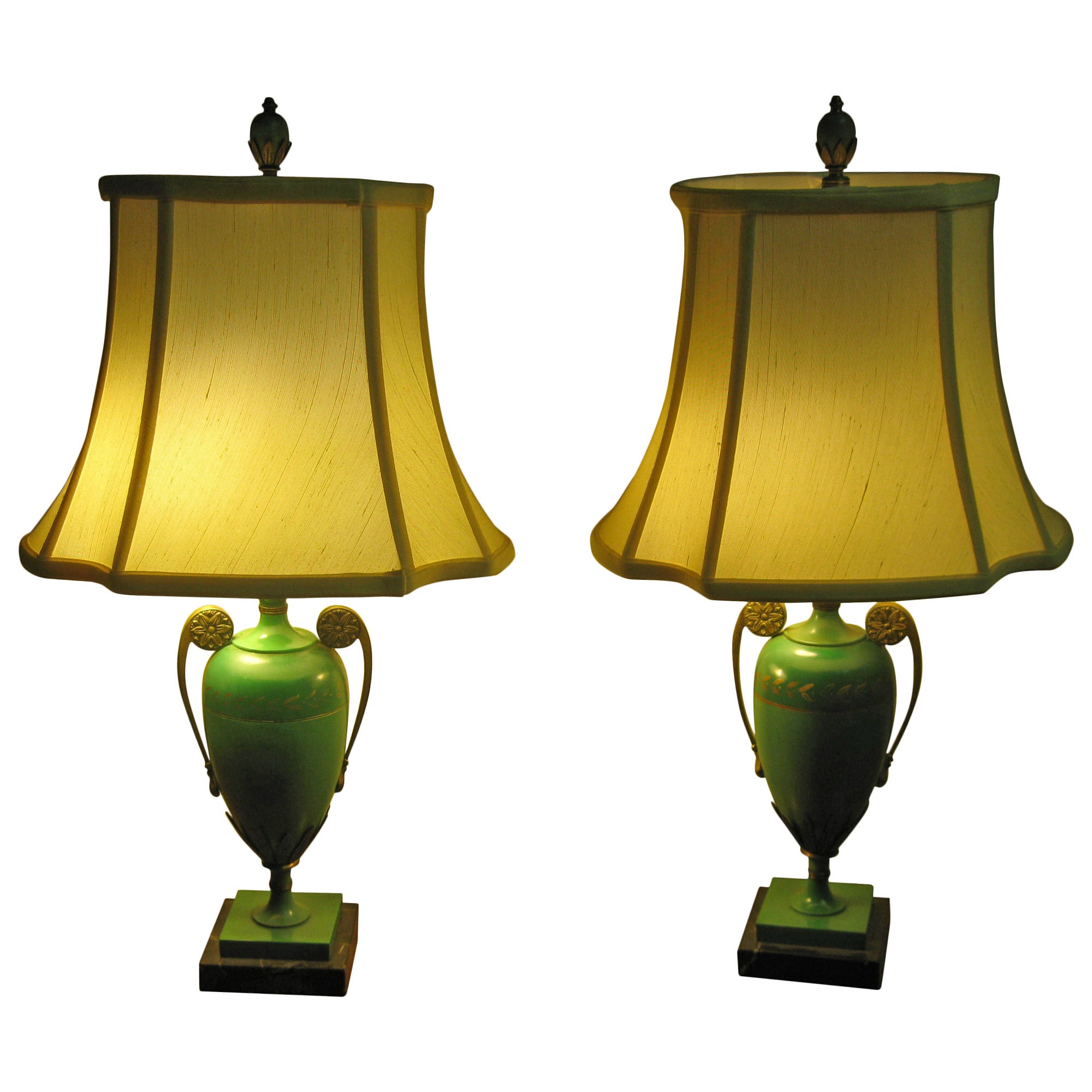 Pair of French Art Deco Tole Lamps