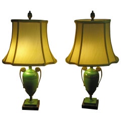 Antique Pair of French Art Deco Tole Lamps