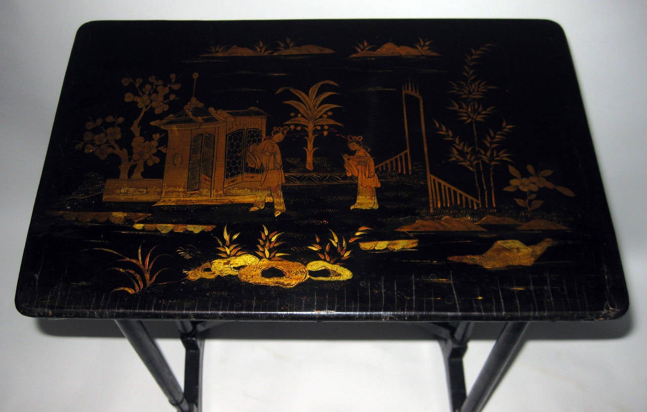 19th Century 19th century Set of Four Black Lacquered Japanned Chinoiserie Nesting Tables
