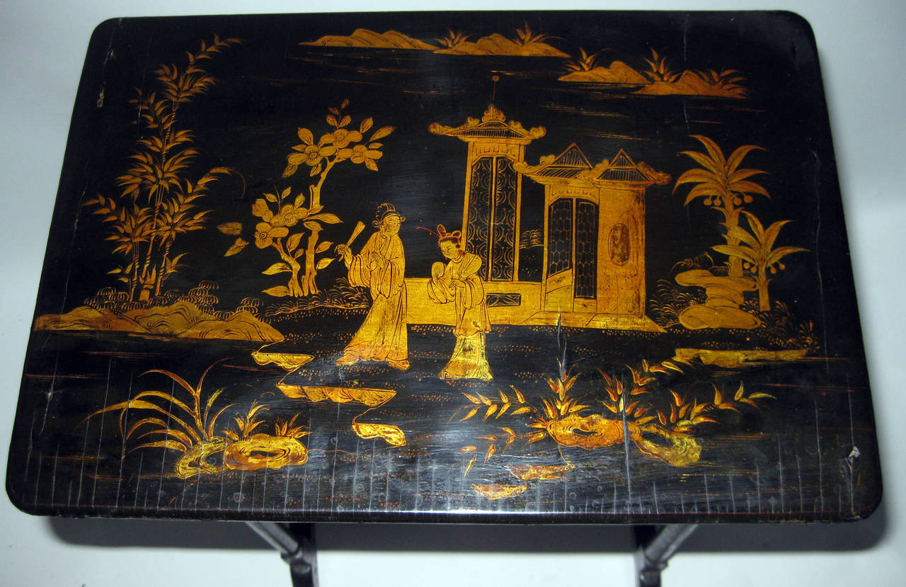 Wood 19th century Set of Four Black Lacquered Japanned Chinoiserie Nesting Tables
