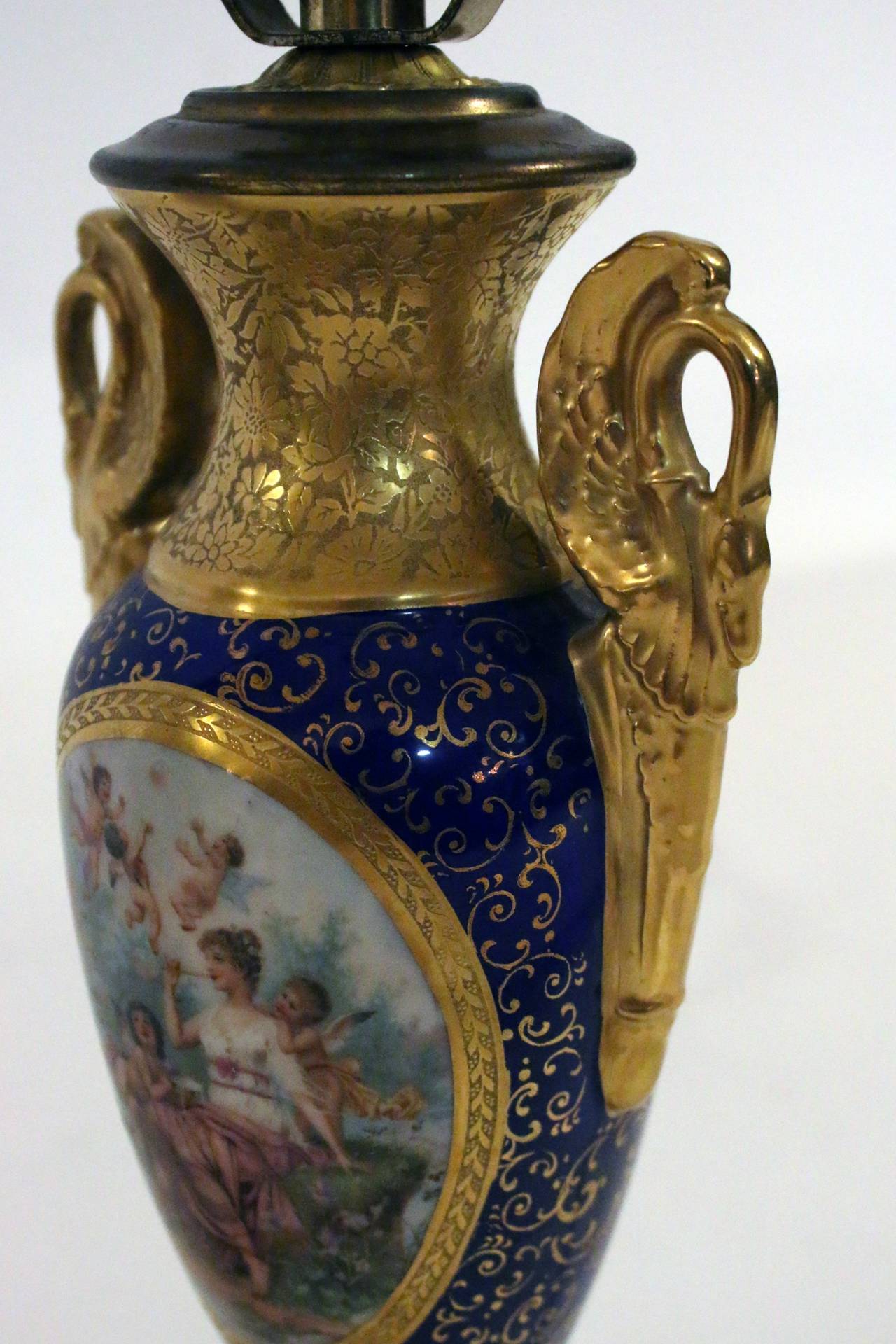Sèvres Style Louis XVI Porcelain Lamp, Pair In Excellent Condition In Savannah, GA