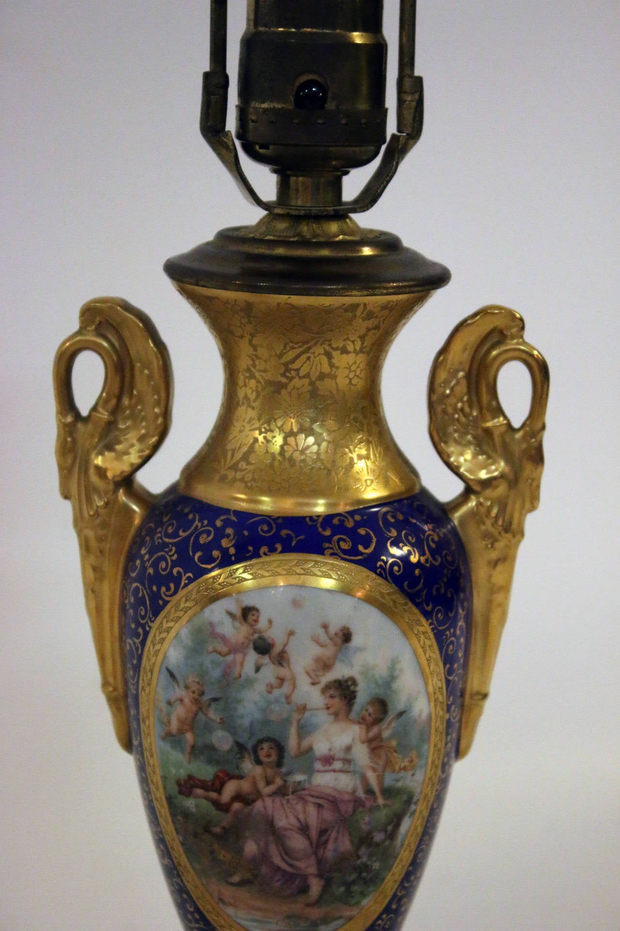 French Sèvres Style Louis XVI Porcelain Lamp, Pair