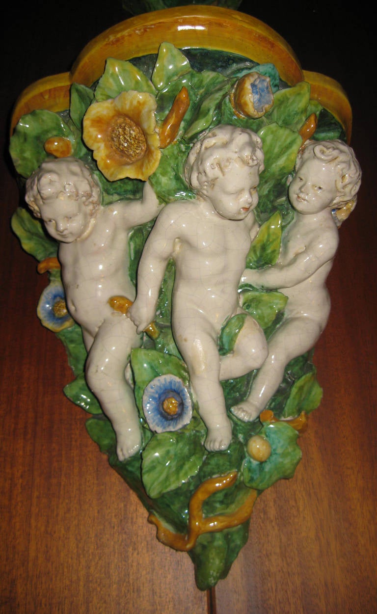 19th Century Italian Majolica Wall Brackets