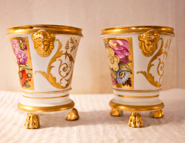 Gilt Pair of Old Paris Miniature Cachepots