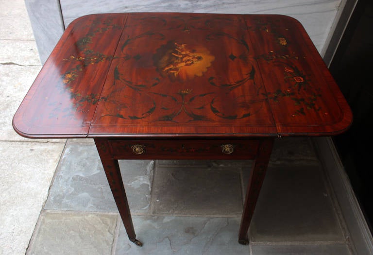 19th Century 19th c Mahogany Pembroke Table Edwards&Roberts London with Decorative Painting 