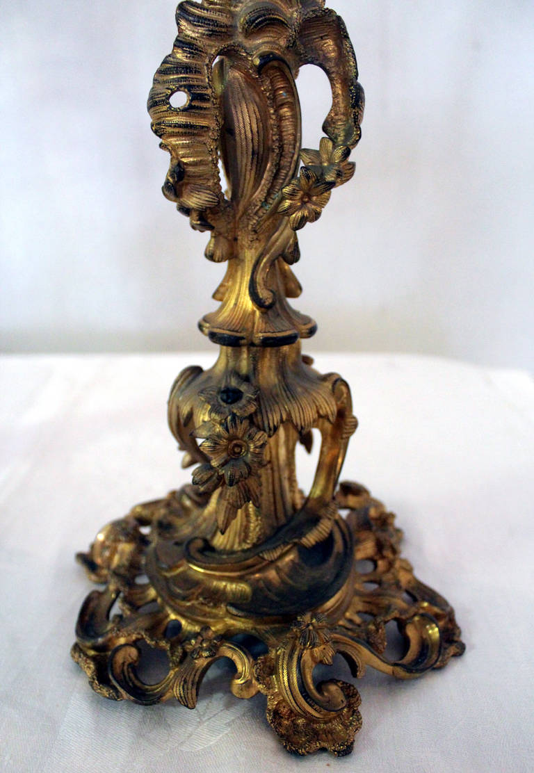 Bronzo Coppia di candelabri dorati in stile French Rococo del XIX secolo in vendita