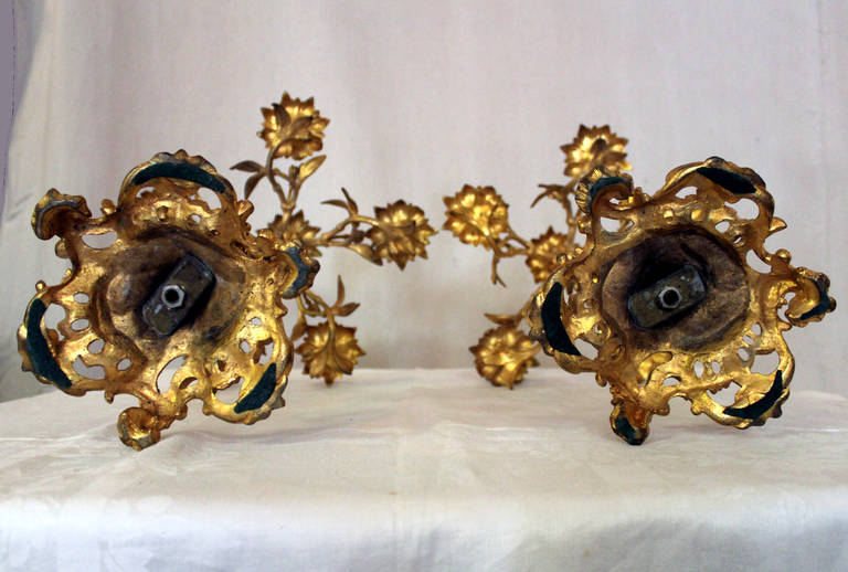 19th century French Rococo Style Pair of Gold Gilt Candelabra For Sale 3